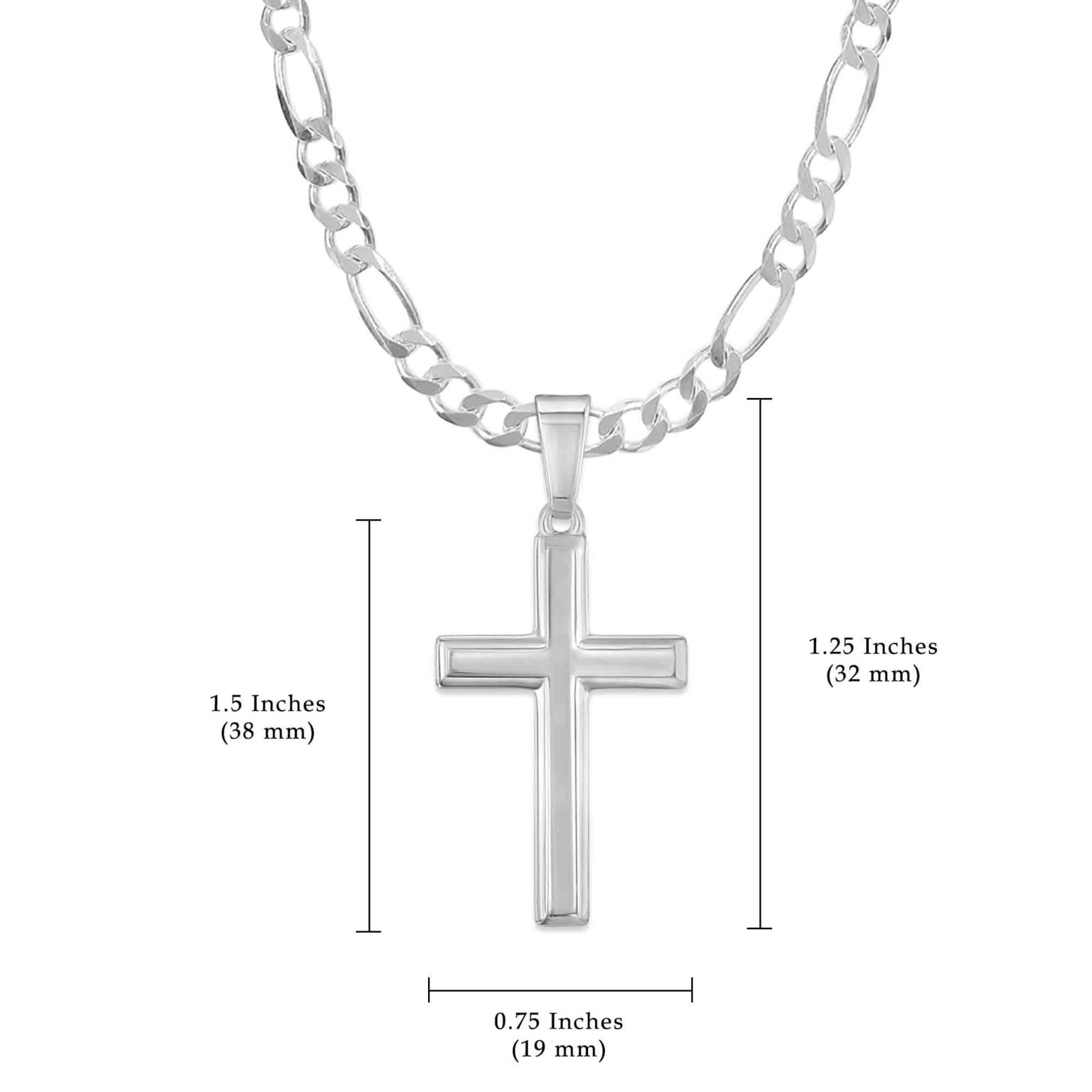 Mens Sterling Silver Traditional Cross Pendant with Figaro Chain ...