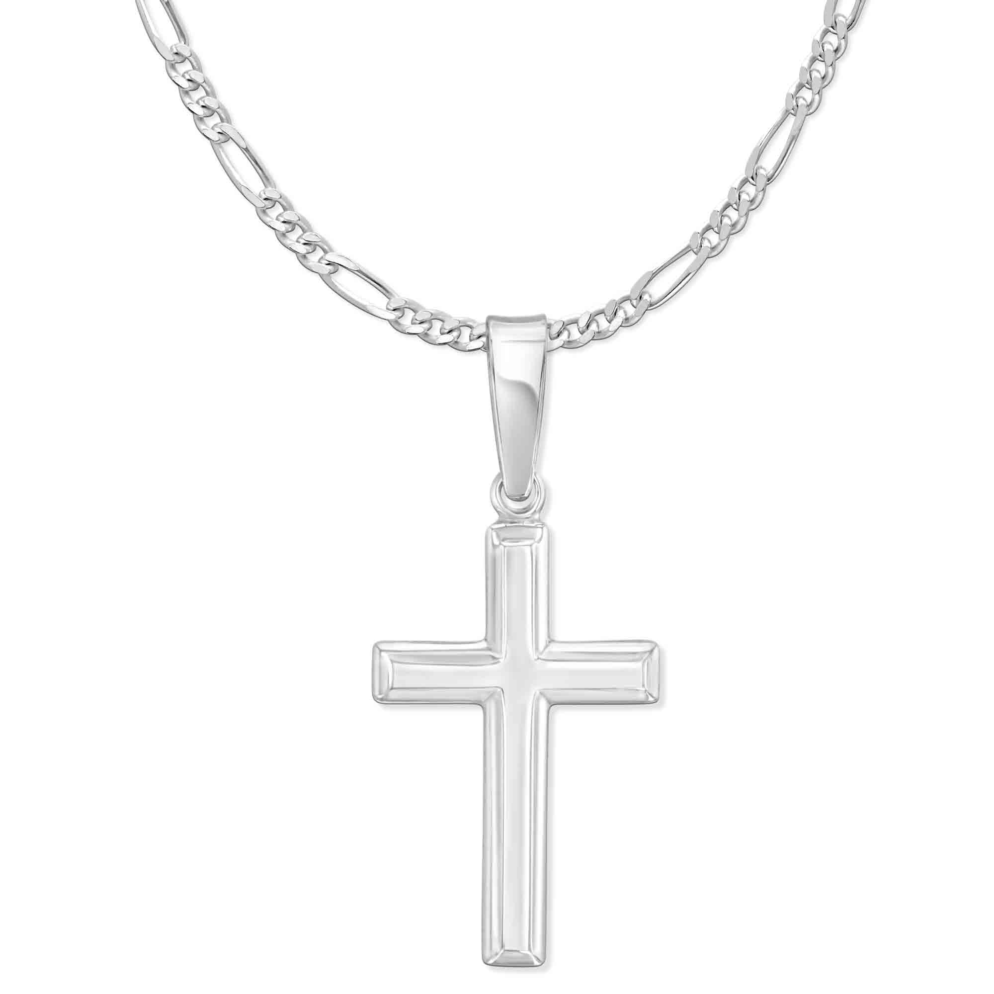 Womans Sterling Silver Cross Necklace with 2mm Italian Figaro Chain ...