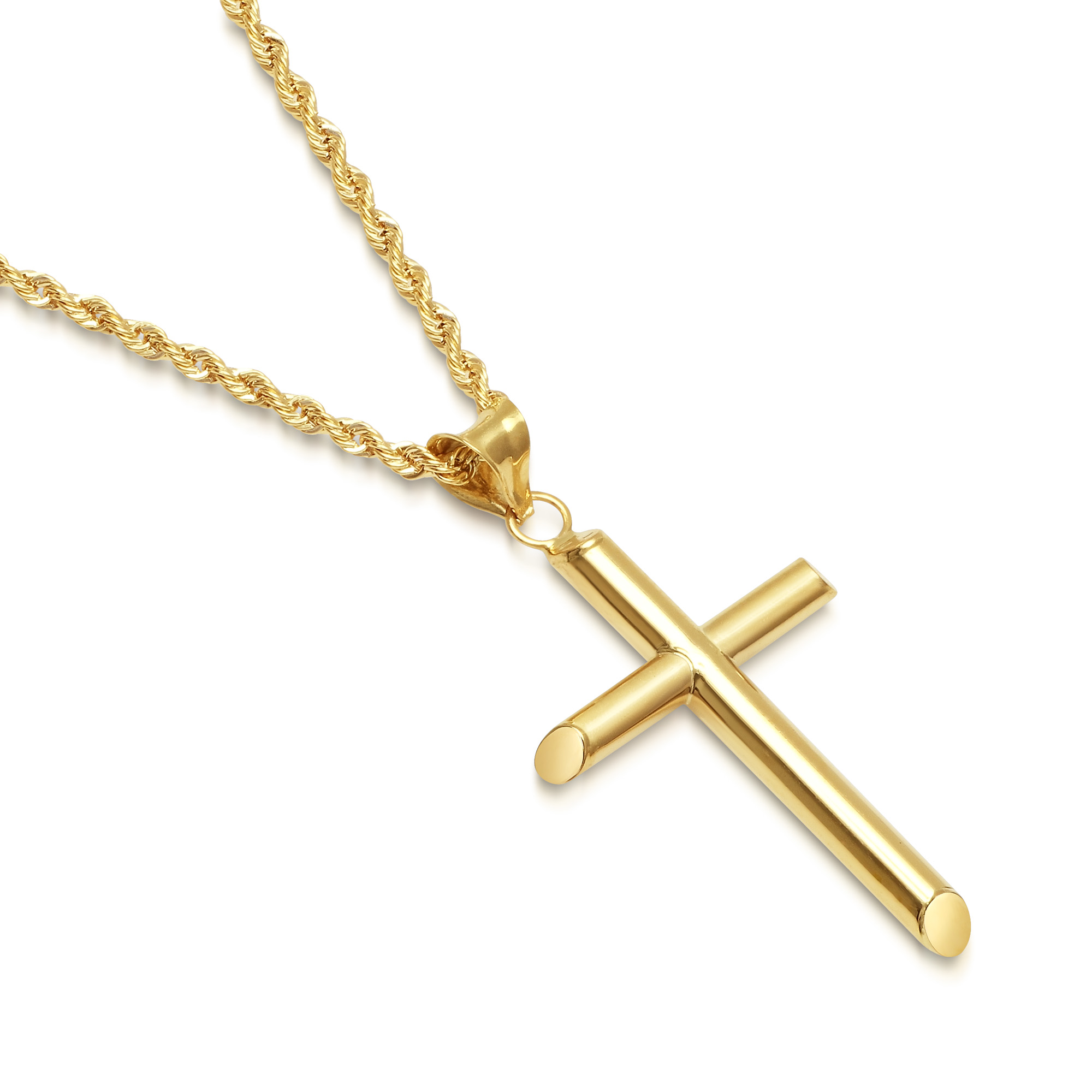 Vermeil / 14K Gold Filled Cross Necklace (Rope Chain) — WE ARE ALL SMITH